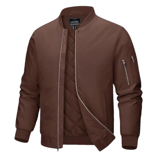 Mens Bomber Jackets Full Zip Quilted Jacket Autumn Winter Warm Padded Coats Casual Trenchcoats