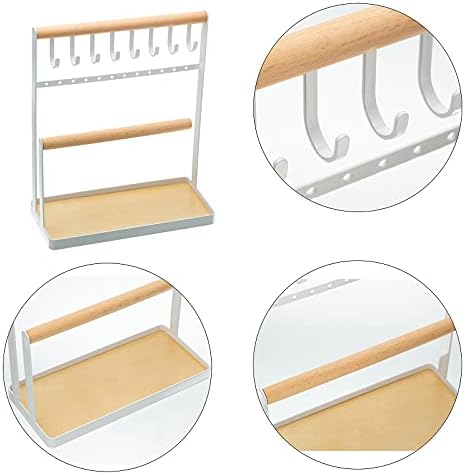 Jewelry Stand Organizer Jewelry Holder Necklace Jewellery Display Stand Organiser Multi Tier Necklace Hanging Wooden Ring Bracelet Watches Earring Stand Tray Accessory Holder Desk Organizer Women Gift