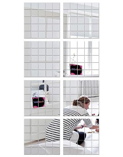 Image of Bikri Kendra - 200 Square Silver Mirror Sticker for Wall, Acrylic Sticker, Decorative Mirror Sticker for Wall, Acrylic Stickers, Wall Stickers for Hall Room, Bedroom. (SquareSilver200)
