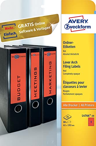 Étiquettes classeur Avery rayeures rouges grand format pour impression laser et jet d'encre
