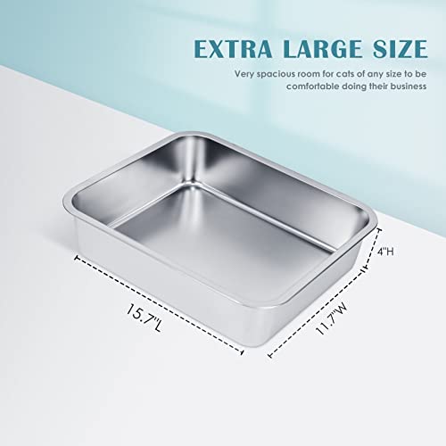 Ikitchen Stainless Steel Cat Litter Box, Small Low Entry Open Metal Litter Pan For Kittens Newborn Cats Rabbits, Never Absorbs Odors 15.7" L X 11.7" W X 4" H #TOP1