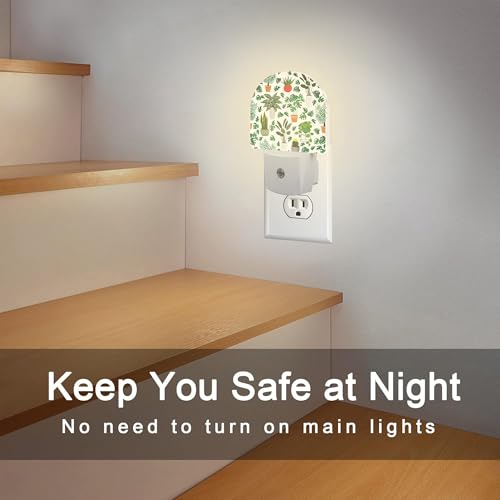 Image of Green Potted Plants Night Light, Home Botanical Floral Leaves Dusk to Dawn Night Light Plug in,0.5w Energy Saving Sleep Friendly Nightlights for Kids Boys Girls Home