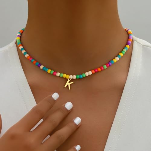Eioi & Lmnm Colorful Initial Necklaces for Girls Women Kids - Teen Girls Gifts Trendy Beaded Initial Necklace Dainty Letter Gifts Choker Necklace for Girl Jewelry3