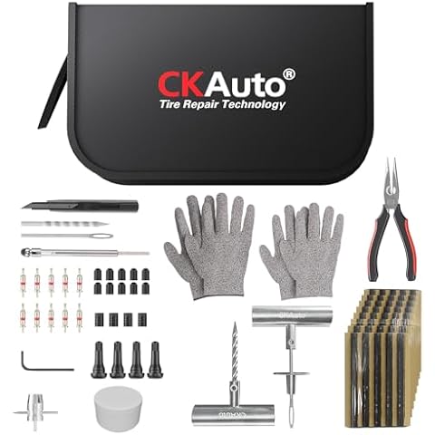 CKAuto Tire Plug Repair Kit 80 PCS - Heavy Duty Professional Flat Tire Puncture Repair Kit, Universal Emergency Car Kit with Portable Bag, Fit for Autos, Cars, Motorcycles, Trucks, RVs, etc. Cover