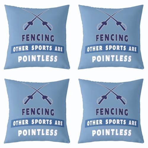 richhome Juego de 4 fundas de cojín de esgrima de 45 x 45 cm, juego de 4 fundas de almohada para niños, niñas y adolescentes, color azul claro