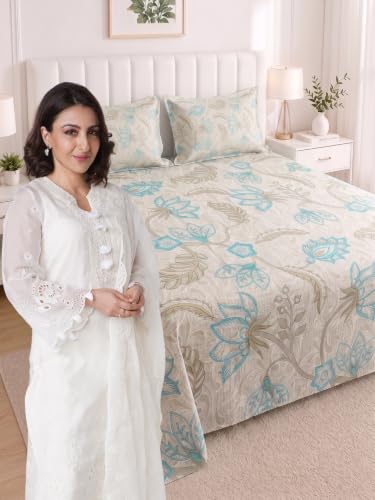 Image of Mafatlal 186 TC Metro Cotton Double Bedsheet | 90 x 100 Inch | Lightweight Comfortable Fabric with 2 Pillow Covers | Modern Bed Linen | Storm Blue
