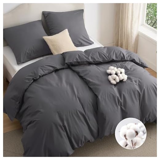 BEDSURE Bettwäsche 135x200 Baumwolle 4teilig - Bettwäsche-Sets Grau Bettbezug 2er Set mit 2 Kissenbezüge 80x80 cm, Oeko-TEX Bedding Anthrazit mit Reißverschluss