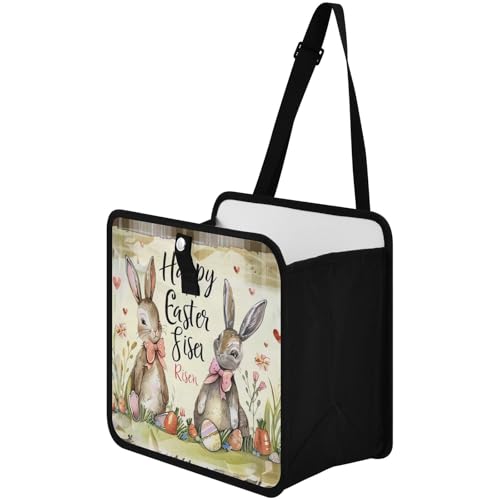 Image of Car Trash Can Organizer Bin with Adjustable Strap for Back Front Seat Console Waterproof Leakproof Collapsible Portable 8.66 Inch Happy Easter Bunny Carrot