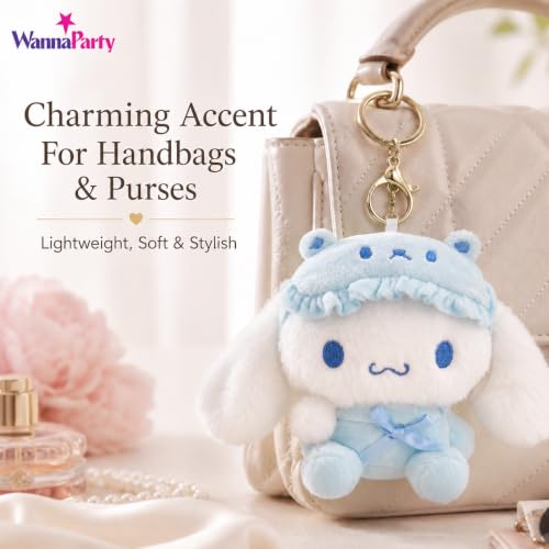 Image of Wanna Party Cute Blue Puppy Plush Keychain, Soft Kawaii Stuffed Toy Bag Charm with Metal Key Ring