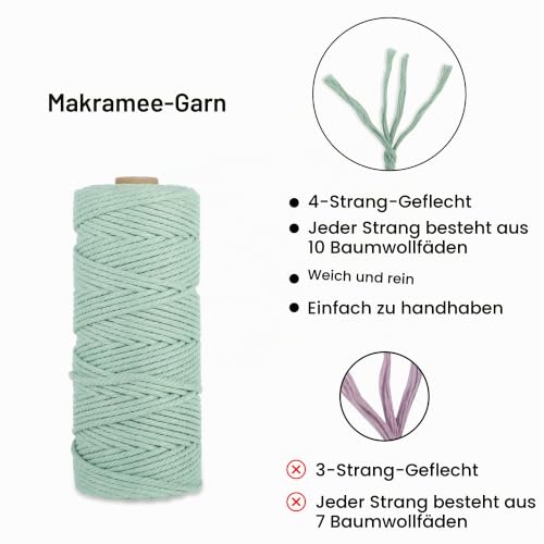 Bafumiu Baumwollgarn Makramee Set 3mm 3 Rollen Rot/Grün/Weiß – Bild 4