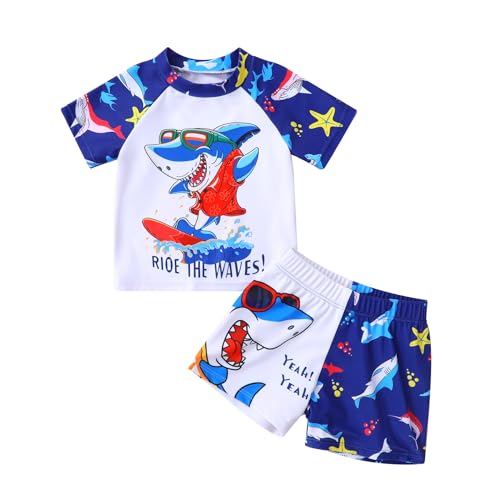 Toddler Baby Boy Rash Guard Swimsuit Cartoon Sea Animal Printings Two Pieces Swimwear Kids Bathing Suit(Shark#1,2-3T)
