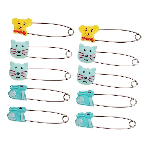 VILLCASE 10pcs Safety Pin for Babies Cartoon Animal Pattern U-sharped Pin Buckle Baby Diaper Clip Random Color