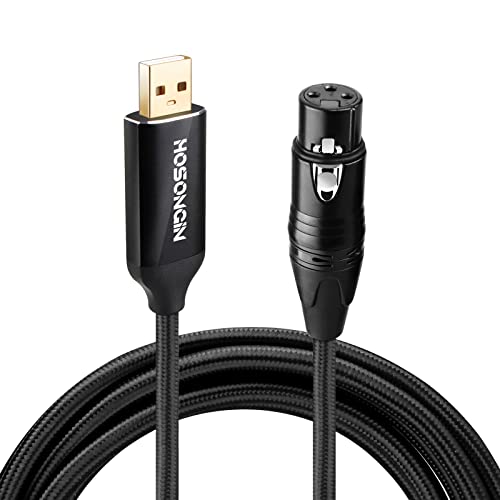 HOSONGIN XLR to USB Microphone Cable [Upgrade Version, Braided Jacket, USB Aluminum Alloy Shell], USB Male to XLR Female Studio Audio Cable Mic Cords Adapter for Karaoke Sing or Recording - 10 Feet