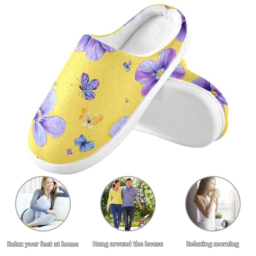 JUNZAN Cute Violet Yellow Cotton Slippers for Men Comfort Memory Foam Bedroom Shoes for Spa Funny Presents 6-73