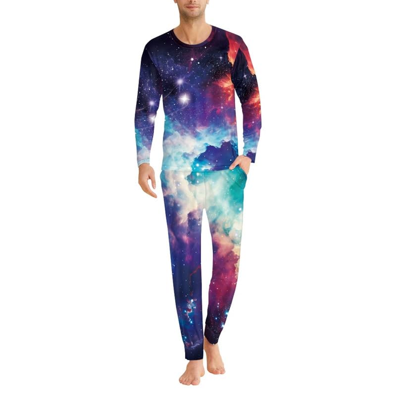 2 Piece Turkey Mens Fall Pajama Sets, Sleepwear Crew Neck Joggers Loung Set with Pockets, Overalls Tracksuit