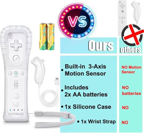Image of Compatible with Nintendo Wii Controller, Wii Remote with Nunchuck and Nunchuck Controller with Silicone Case and Wrist Strap for Wii and Wii U, Included 2 AA Batteries (White)