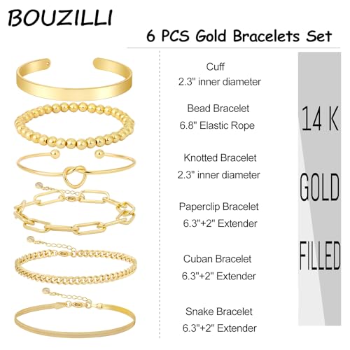 Gold Bracelets for Women, 14K Gold Plated Chunky Stackable Bracelet Set, Dainty Paperclip Chain Cuban Link Layered Non Tarnish Trendy Gold Bracelets Stack for Women4