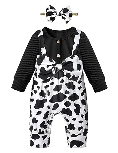 Image of CRISONE Newborn Baby Girl Clothes Romper Long Sleeve Button Ribbed Jumpsuit + Headband Cute Infant Girl Outfit
