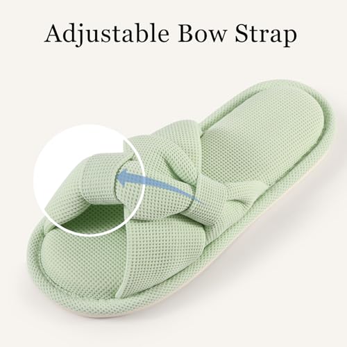 Image of Evshine Summer House Slippers for Women Corduroy Cross Bow Indoor Slippers Open Toe Slip On Bedroom Shoes with Memory Foam