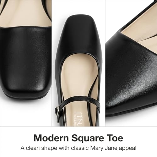 Image of MUSSHOE Square Toe Mary Jane Flats for Women: Comfortable Non-Slip Dressy Business Casual Shoes with Adjustable Strap for Office Work