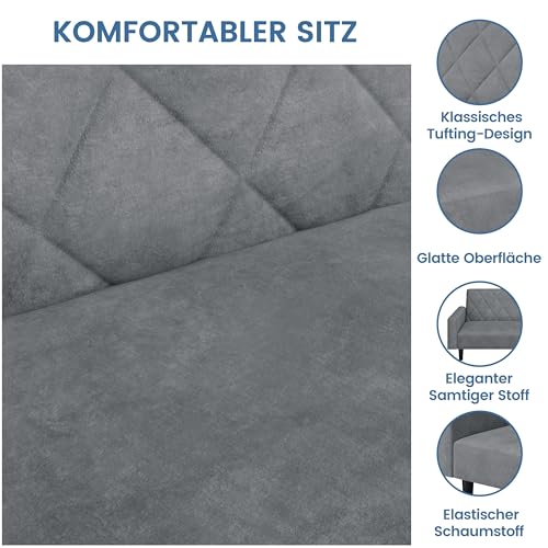 Yaheetech 2 Sitzer Sofa mit Schlaffunktion, 159cm Sofabett aus Samtstoff, Kleine Schlafcouch, 140,5 × 94 cm Liegefläche, für Wohnzimmer/Schlafzimmer, Dunkelgrau