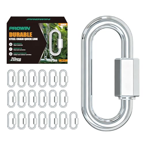PROWIN 20PCS M8 Quick Links, 3 Inch Heavy Duty Screw Gate Chain Connectors, 772lbs Capacity Galvanized Steel for Towing, Rigging, Swings and Outdoor