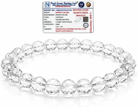 REBUY Clear Quartz Crystal Diamond Cut Bracelet, Healing Crystal Bracelet, Gemstone, Beaded Bracelet for Men & Women, Color Clear, Bead Size 8 mm