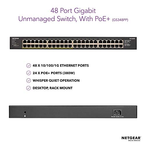 Image of NETGEAR 48-Port Gigabit Ethernet Unmanaged PoE+ Switch (GS348PP) - with 24 x PoE+ @ 380W, Desktop /Rackmount, Sturdy Metal (Renewed)