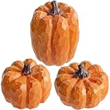 winemana Pumpkins Fall Decor Set of 3 - Artificial Resin Thanksgiving Table Centerpiece for Home Mantel Porch Office & Farmhouse, Decorative Elegant Pumpkin Autumn Harvest Decorations (Orange)