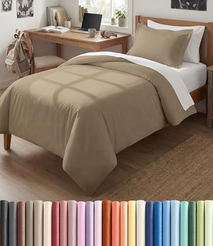 Image of Duvet Cover Twin /Twin XL Size Set - Extra Soft Twin /Twin XL Duvet Cover 68 inch x 90 inch with 1 Pillow Sham for Women, Men, Kids & Teens - Comfy, Easy-Care & Fade Free with Zipper Closures and Ties (Beige)