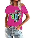 OCURHU 80s Costumes for Women Back to The 80's Off Shoulder Top Disco 80s 90s Theme Party Outfit Neon Pink 2XL