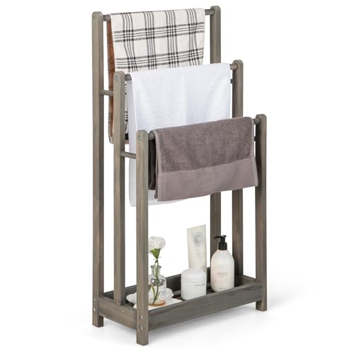 Multigot 3-Tier Towel Rack, Freestanding Bathroom Towel Rail with Bottom Shelf and Anti-toppling Device, Modern Rust-Resistant Bathroom Organizer (Vintage Grey)