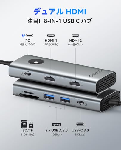 ORICO 8 in 1 ドッキングステーション (Dual HDMI)