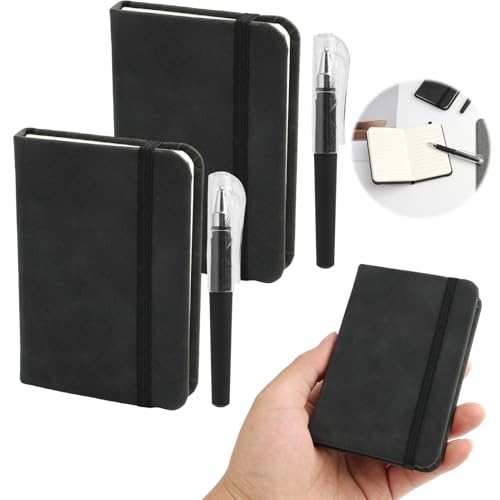 Yewseas 2 PCS Taschennotizbuch Tagebuch Mit Stiften Ledereinband, Schwarz, mit 100 Seiten, Klassisches liniertes Tagebuch, strapazierfähigem Hardcover für Arbeit, College und persönliche Notizen