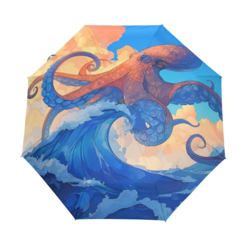 Parapluies coupe-vent à ouverture automatique imprimé octopus bleu marine