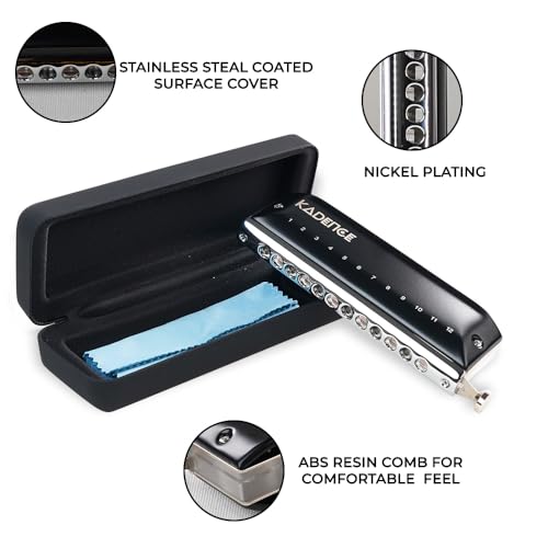 Image of Kadence SC12 Touring Series 12-Hole Chromatic Harmonica (Mouth Organ) | C Major | ABS Comb with Brass Reed Plates & Stainless Steel Coverplates | Includes Hard Case | Black