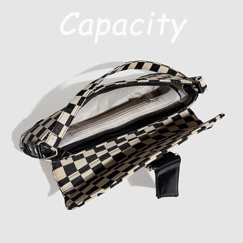 Checkered Crossbody Bag Y2k Checkerboard Saddle Bag Plaid Shoulder Purse with Buckle Strap Retro Punk Saddle Purse 2000s3