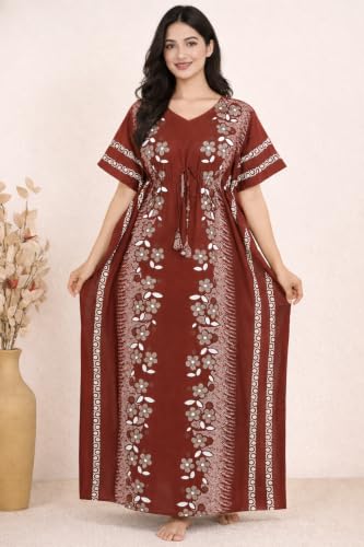 Image of Bahumaan Pure Cotton Kaftan Nighty for Women | Kaftan Maxi for Women | Kaftan Night Gowns for Women | Cotton Nighty for Women Stylish |