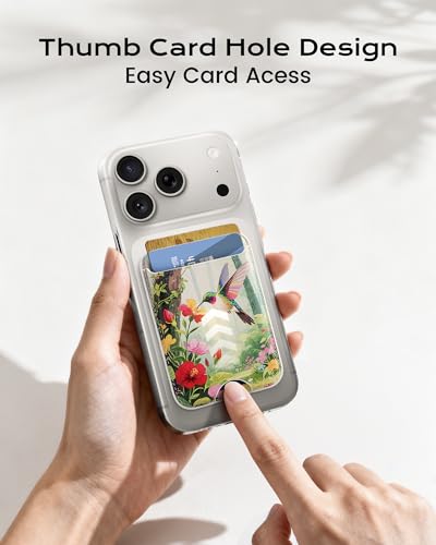 Image of Magnetic Mag-safe Wallet Cell Phone Card Holder for Phone Case with Mag-Safe, Stronger Magnetic RFID Leather Stick on Phone Wallet Compatible with iPhone 17 /16 /15 /14 /13 /12 Series,Hummingbird Color