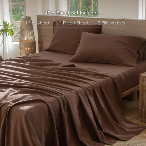 Image of MooMee Sheet Set 100% Washed Cotton Linen-Like Extra Deep Pocket Full | Relaxed Linen-like Texture. Soft, Breathable & Lightweight Comfort. 15-19 inch Extra Deep Pocket with All-around Elastic