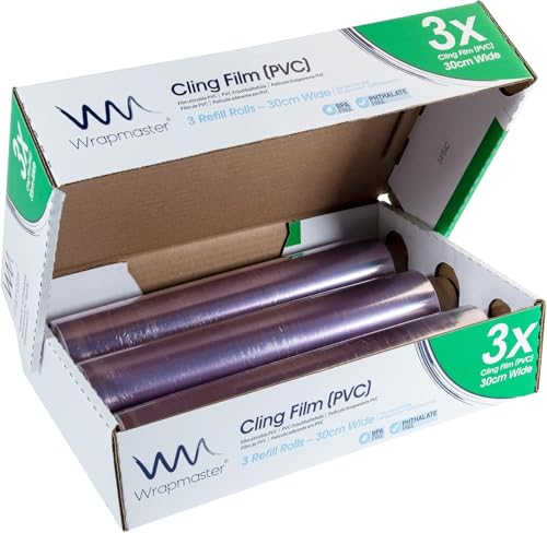 We Can Source It Ltd - Wrapmaster 3000 Cling Film – 30cm x 300m, 3 Rolls – Premium Kitchen Wrap for Professional Catering, Food Preservation, and Freezing – Compatible with Wrapmaster Dispensers