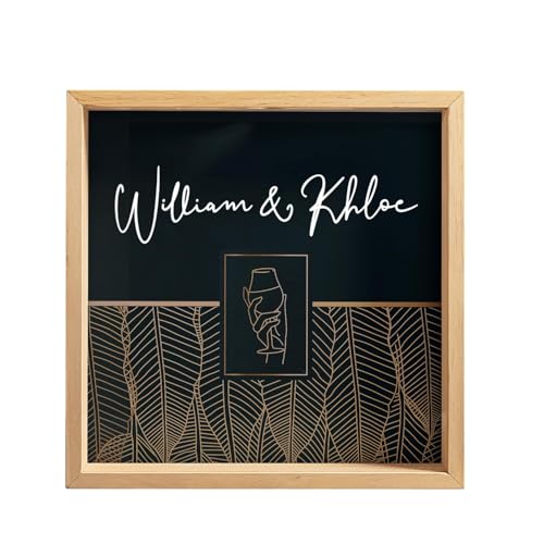 udelf Personalized Wine Cork Shadow Box – Custom Name Wooden Display Case for Couples, Wine Lovers & Newlyweds – Romantic Gift for Anniversary, Engagement, Wedding or Valentine’s Day