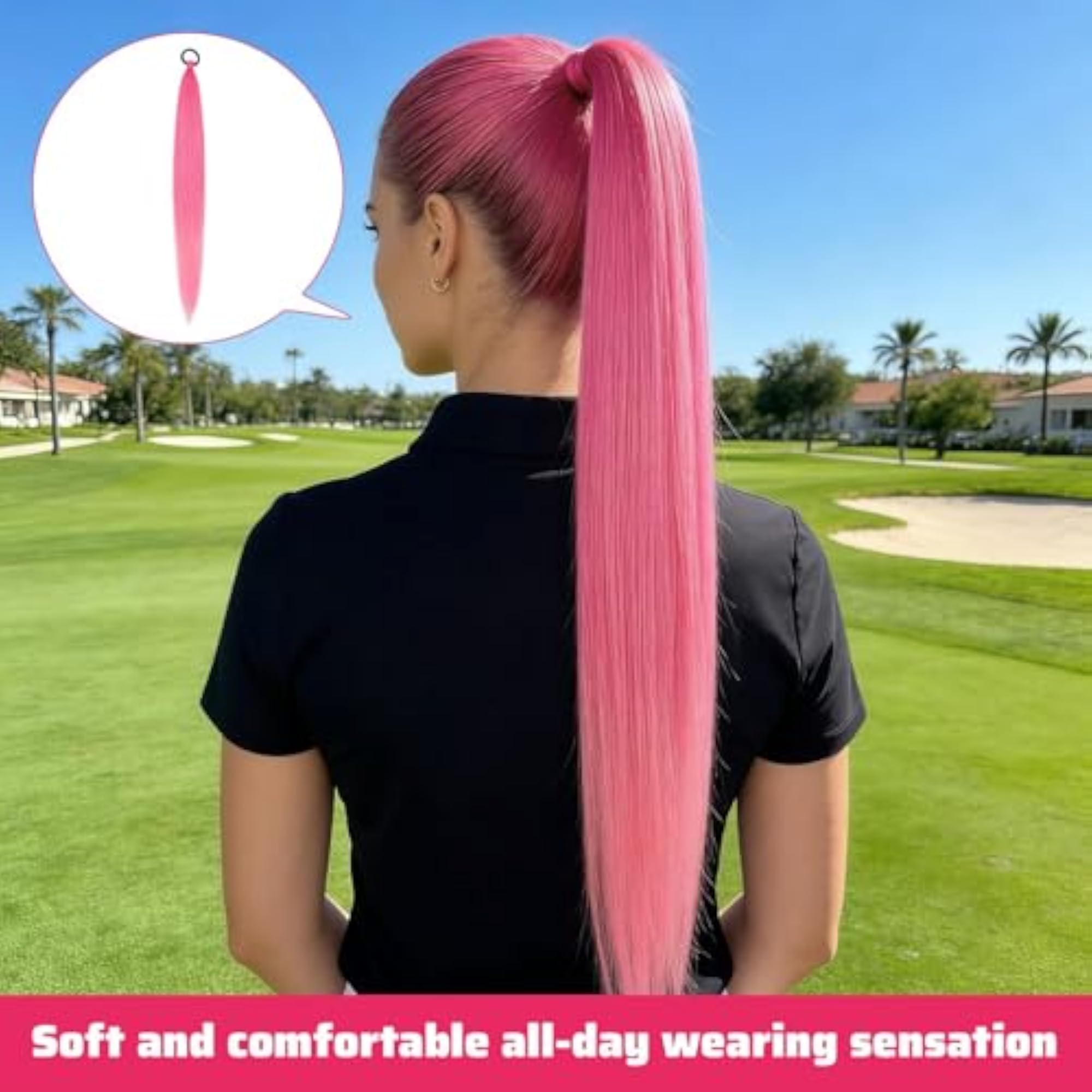 2Pcs Pink Ponytail Hair Extensions for Women, Artificial Accessories