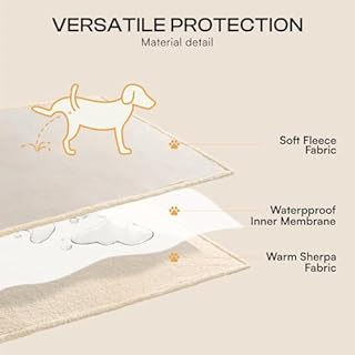 Waterproof Pet Blanket, Liquid Pee Proof Dog Blanket for Sofa Bed Couch, Reversible Sherpa Fleece Furniture Protector Cover for Small Medium Large Dogs Cats, Grey Beige Large（65" x 57"）