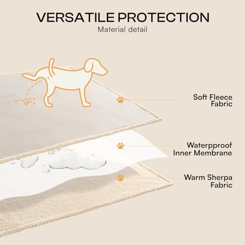 Image of Luciphia Waterproof Pet Blankets, Liquid Pee Proof Dog Blanket for Sofa Bed Couch, Reversible Sherpa Fleece Furniture Protector Cover for Small Medium Large Dogs Cats, Dark Beige King Size(100 inch x 85 inch)