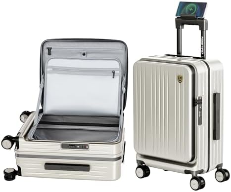 （17:30時点） [New Trip] スーツケース キャリーケース フロントオーポン 片開き PC100% 拡張機能付き 機内持ち込み キャリーバッグ USBポート付き ストッパー付き スマホスタンド 隠しフック 軽量 大型 S/M/Lサイズ 耐衝撃 ファスナータイプ 静音ダブルキャスター TSAロック 海外 旅行 ビジネス 出張 （オートミールグレー、Sサイズ/機内持ち込み/1～3泊）