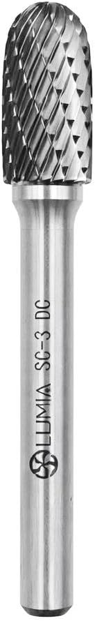 Professional Grade Carbide Rotary Burr cylindrical ball-nose type SC-3, double-cut with 1/4" shank for die grinders, Deburring, Engraving, Grinding, Carving on steel, cast iron, etc. Set of 3.