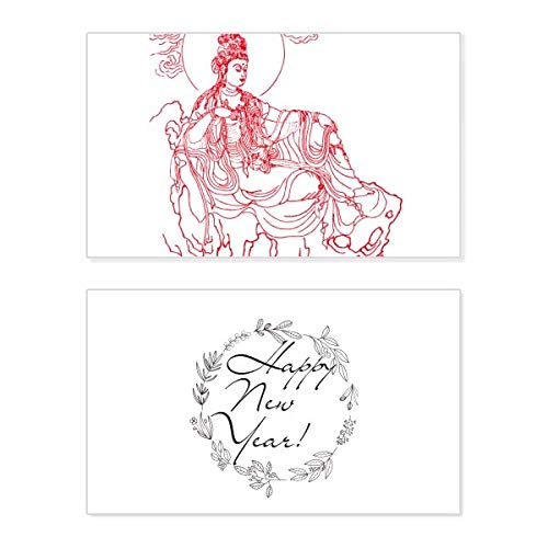 Tarjeta conmemorativa de Guanyin en rojo para bendiciones de Año Nuevo con diseño budista