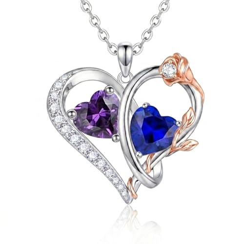 TIGER RIDER Rose Birthstone Necklace with February & September Pendant