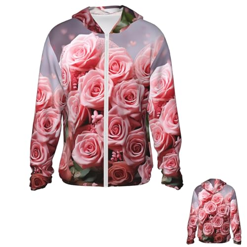 NONHAI Men's Sun Protection Jacket UPF 50+ Full Zipper Long Sleeve UV Hoodie Shirt Heart Roses Women's Outdoor Jacket